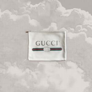 GUCCI Clutch Retro Logo Portfolio Large Pouch White Beige Bag Handbag